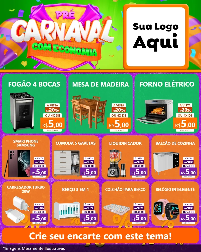 Modelo de Rede Social para Feed Instagram com o tema Pré-Carnaval Com Economia para Móveis e Eletro
