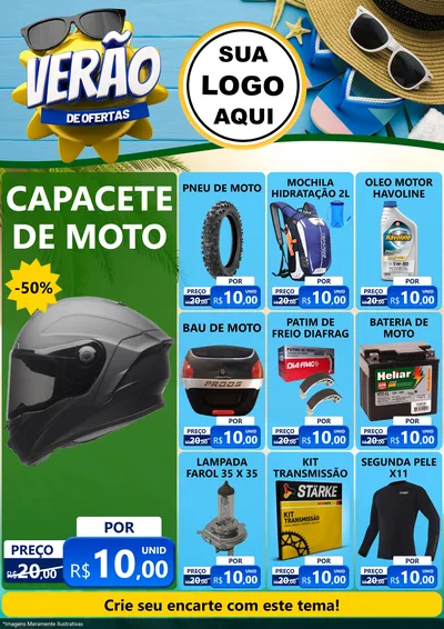 Modelo de Encarte para Encarte A4 Vertical com o tema Verão de Ofertas para Moto peças