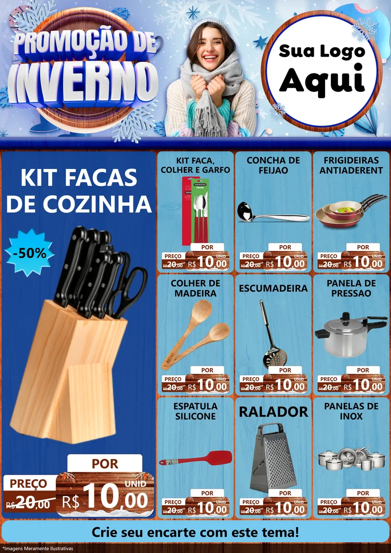 Modelo de Encarte para Encarte A4 Vertical com o tema Promoção de Inverno para Utilidades Domésticas