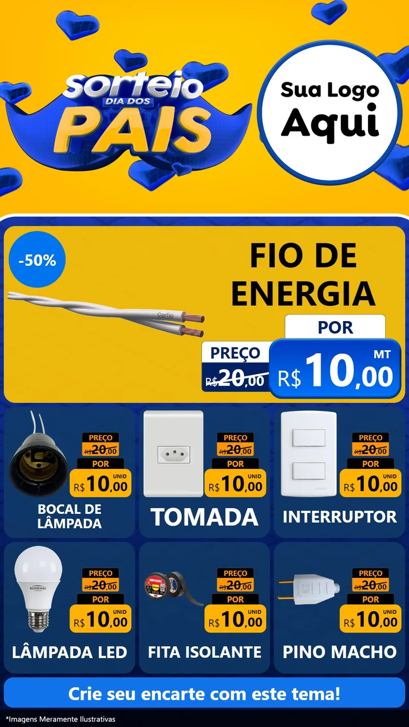 Modelo de Rede Social para Stories com o tema Sorteio Dia dos Pais para Materiais Elétricos