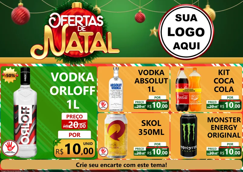Modelo de Encarte para Encarte A4 Horizontal com o tema Ofertas de Natal para Distribuidora de bebidas