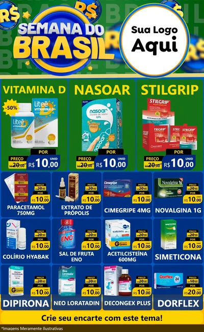 Modelo de Encarte para Encarte Grande com o tema Semana Do Brasil para Farmácia