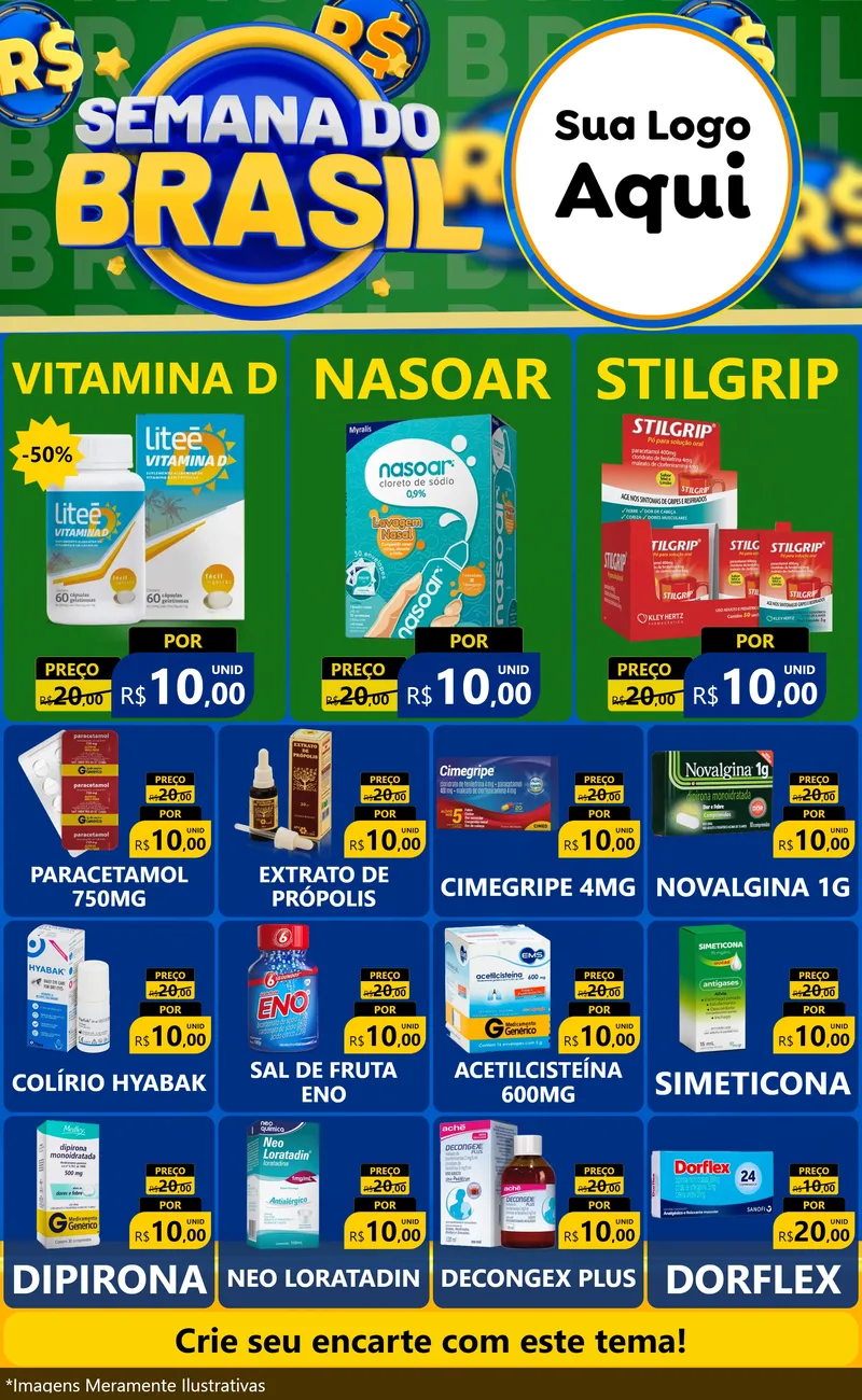 Modelo de Encarte para Encarte Grande com o tema Semana Do Brasil para Farmácia