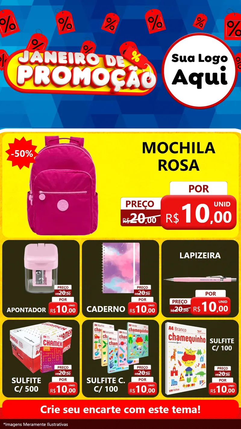 Modelo de Rede Social para Stories com o tema Janeiro de Promoção para Papelaria