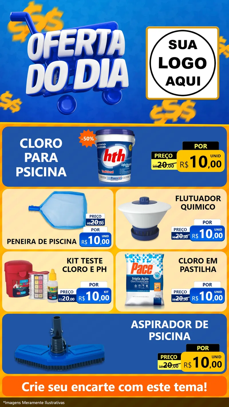 Modelo de TV para TV Vertical com o tema Oferta do Dia para Produtos para Piscina