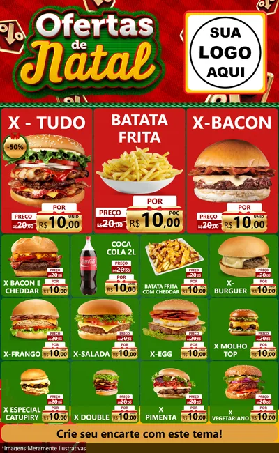 Modelo de Encarte para Encarte Grande com o tema Ofertas de Natal para Hamburgueria