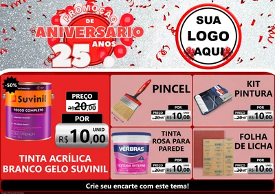Modelo de Encarte para Encarte A4 Horizontal com o tema Promoção de Aniversário - 25Anos para Tintas e Ferramentas