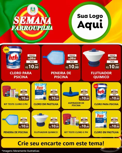 Modelo de Rede Social para Feed Instagram com o tema Semana Farroupilha para Produtos para Piscina