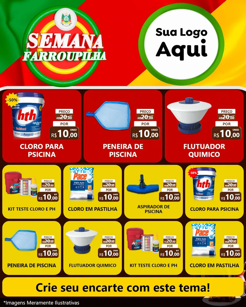 Modelo de Rede Social para Feed Instagram com o tema Semana Farroupilha para Produtos para Piscina