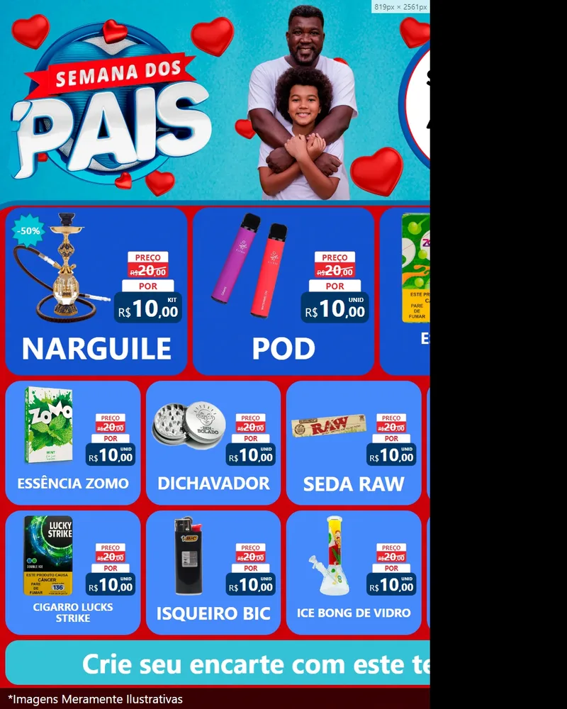 Modelo de Rede Social para Feed Instagram com o tema Semana Dos Pais para Tabacaria
