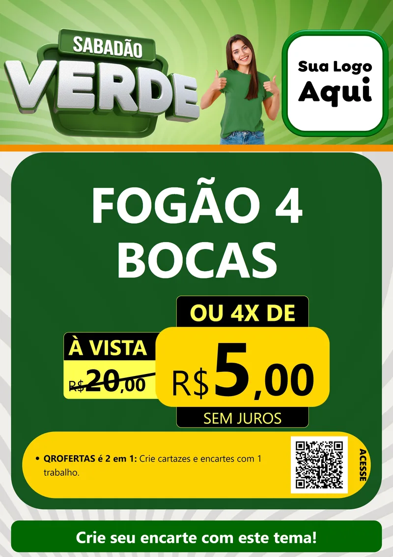 Modelo de Cartaz para Cartaz A4 Vertical com o tema Sabadão Verde para Móveis e Eletro