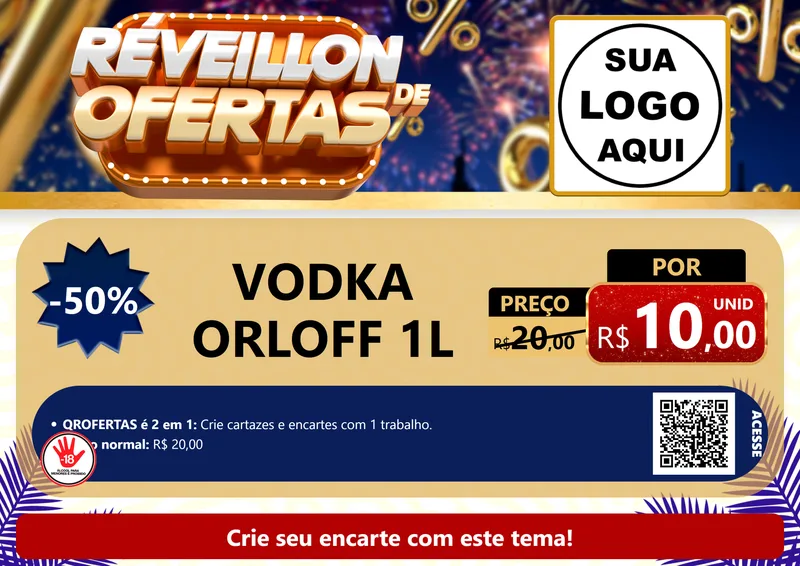 Modelo de Cartaz para Cartaz A4 Horizontal com o tema Réveillon de Ofertas para Distribuidora de bebidas