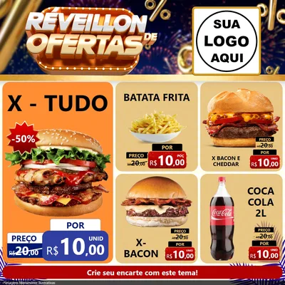 Modelo de Rede Social para Feed Facebook com o tema Réveillon de Ofertas para Hamburgueria