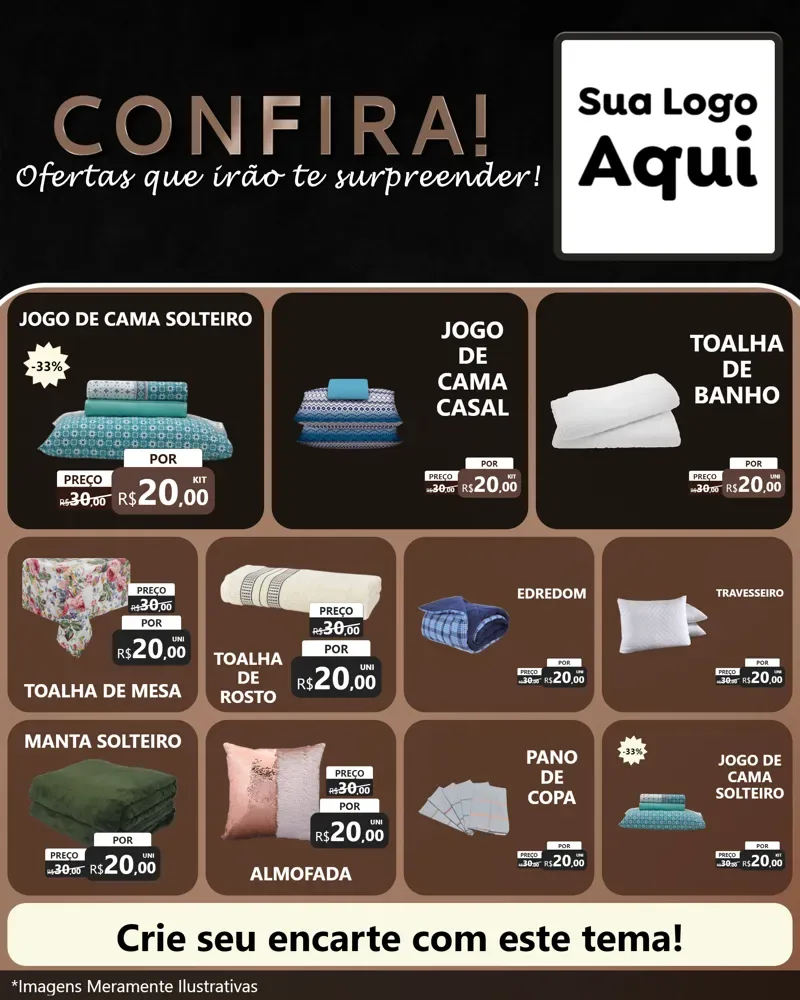 Modelo de Rede Social para Feed Instagram com o tema Confira! Ofertas que irão te surpreender! para Cama, Mesa e Banho