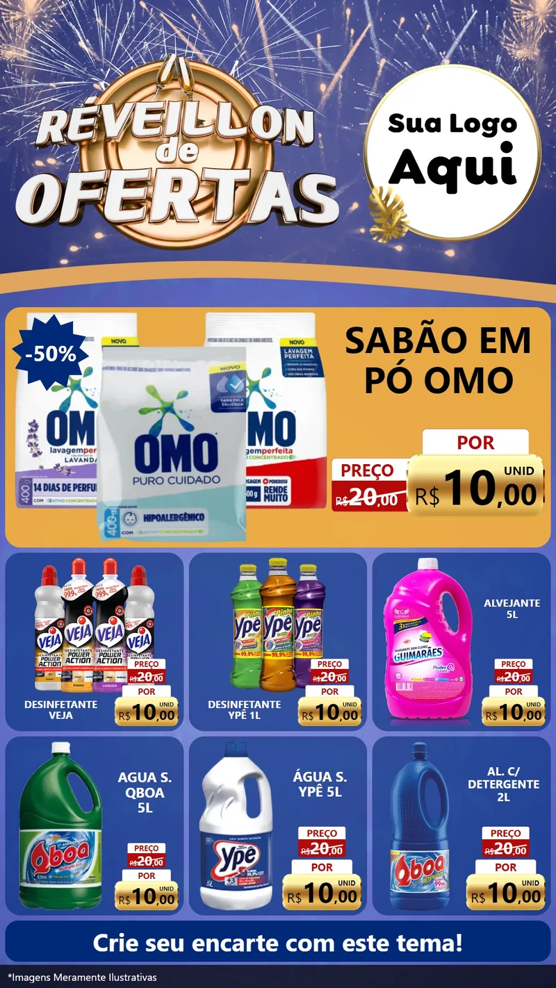 Modelo de Rede Social para Stories com o tema Réveillon de Ofertas para Produtos de Limpeza