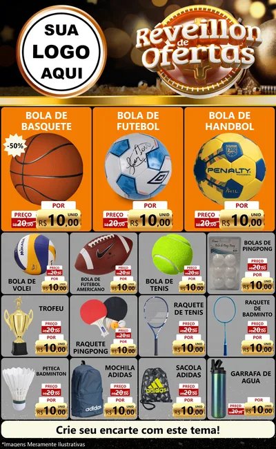 Modelo de Encarte para Encarte Grande com o tema Réveillon de Ofertas para Artigos Esportivos