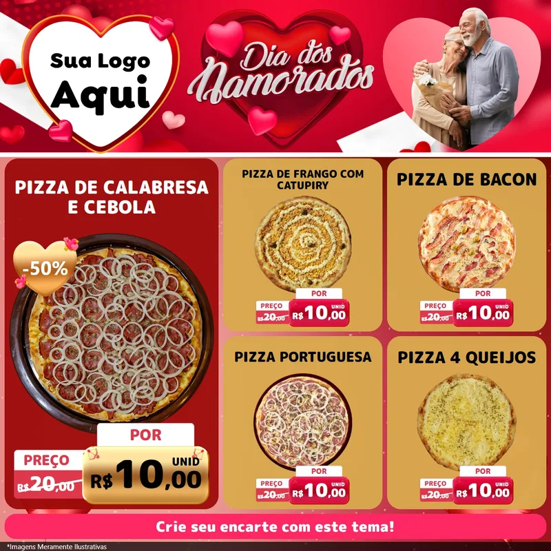 Modelo de Rede Social para Feed Facebook com o tema Dia Dos Namorados para Pizzaria