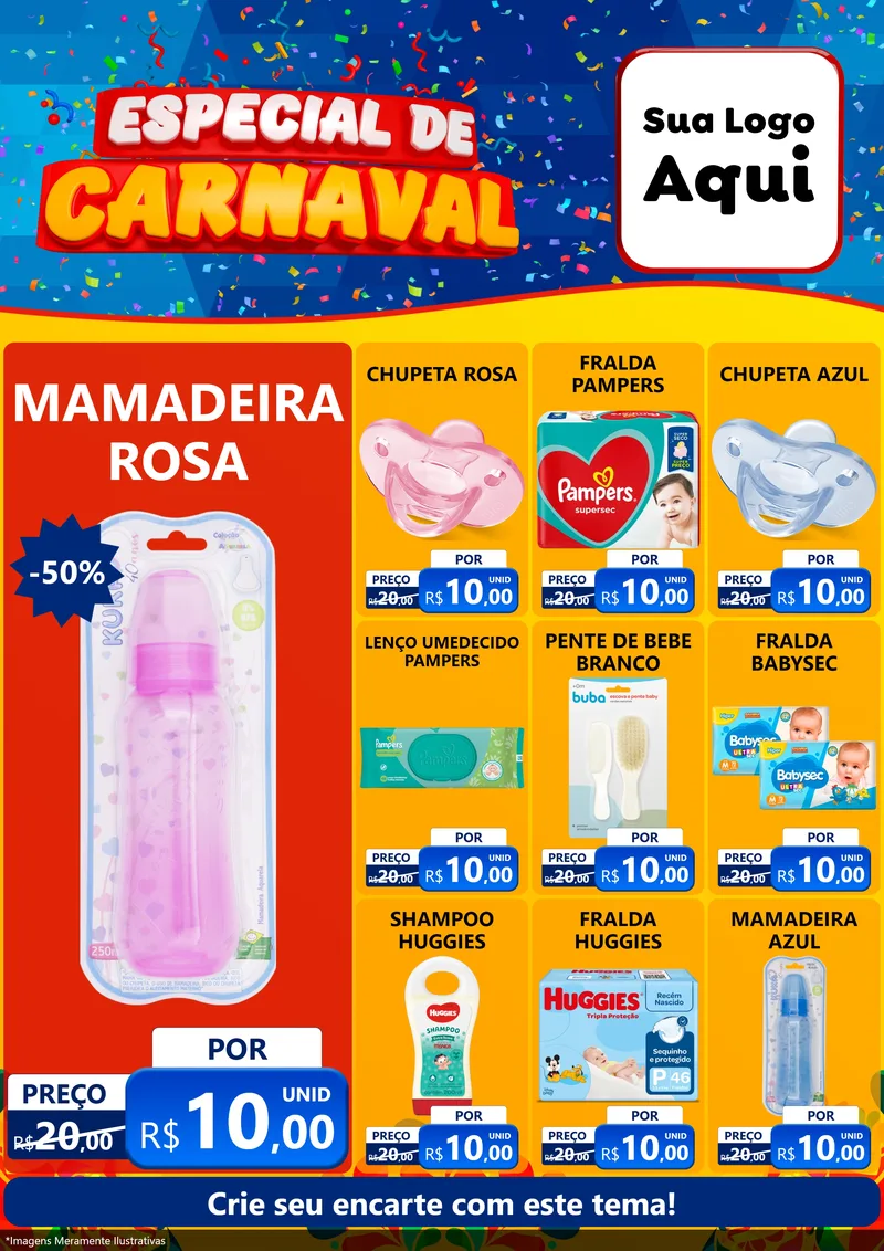 Modelo de Encarte para Encarte A4 Vertical com o tema Especial de Carnaval para Bebês