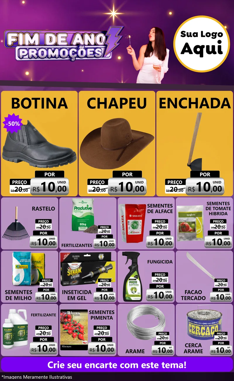 Modelo de Encarte para Encarte Grande com o tema Fim de Ano Promoções para Agropecuária