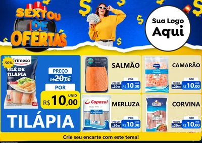 Modelo de Encarte para Encarte A4 Horizontal com o tema Sextou de Ofertas para Peixaria