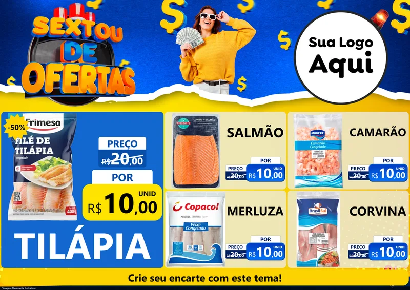 Modelo de Encarte para Encarte A4 Horizontal com o tema Sextou de Ofertas para Peixaria
