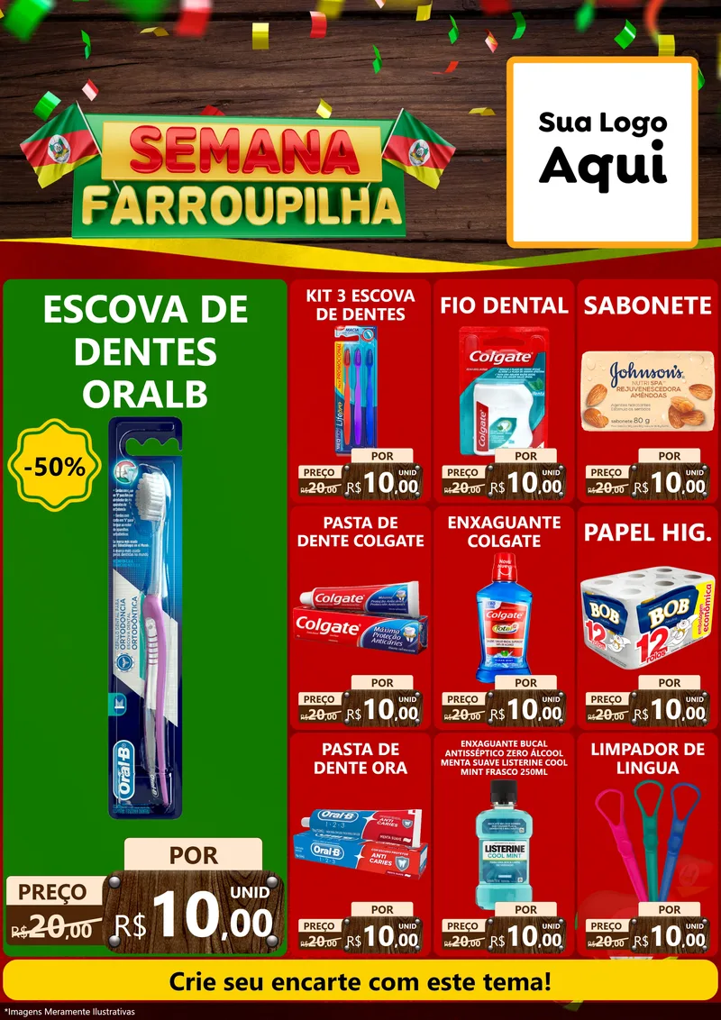 Modelo de Encarte para Encarte A4 Vertical com o tema Semana Farroupilha para Higiene Pessoal