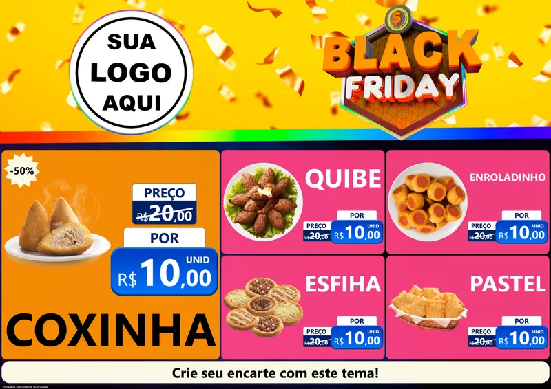 Modelo de Encarte para Encarte A4 Horizontal com o tema Black Friday para Salgadaria