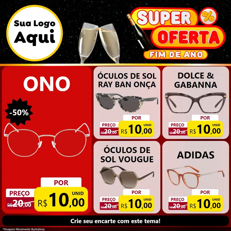 Modelo de Rede Social para Feed Facebook com o tema Super Oferta Fim de Ano para Óticas