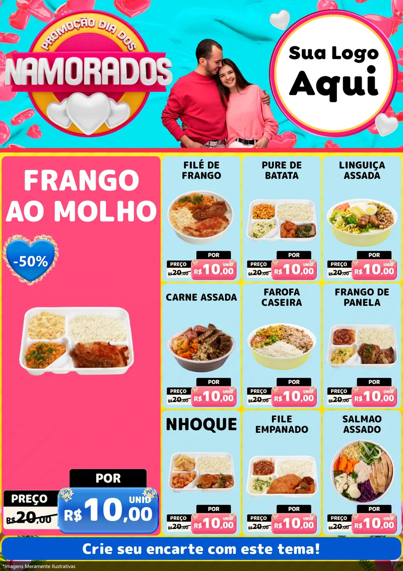 Modelo de Encarte para Encarte A4 Vertical com o tema Promoção Dia dos Namorados para Restaurante
