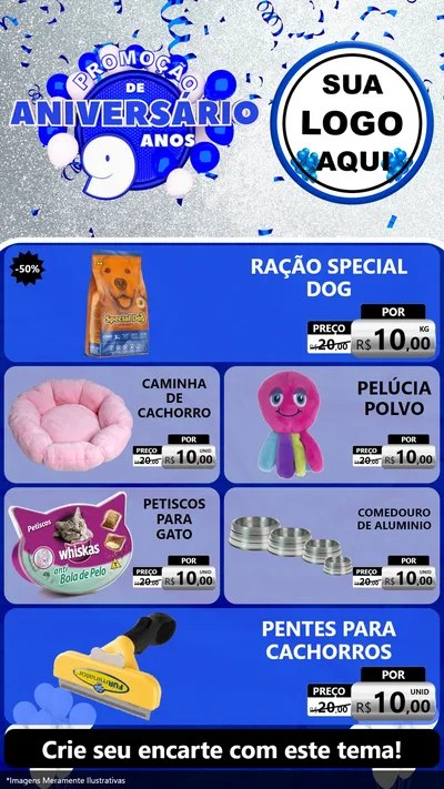 Modelo de TV para TV Vertical com o tema Promoção de Aniversário - 9 Anos para Pet Shop
