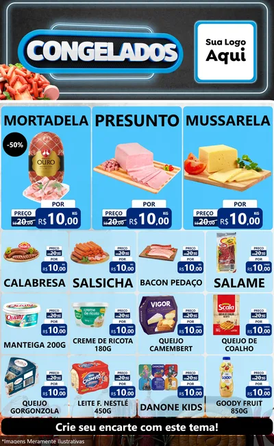Modelo de Encarte para Encarte Grande com o tema Congelados para Frios e Laticínios