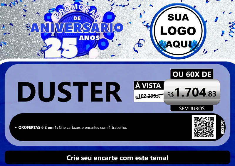 Modelo de Cartaz para Cartaz A4 Horizontal com o tema Promoção de Aniversário - 25 Anos para Concessionaria de Carros
