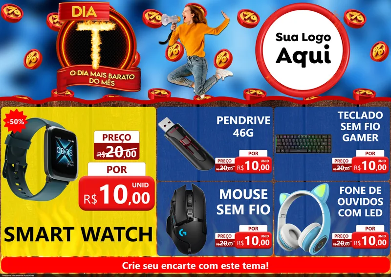 Modelo de Encarte para Encarte A4 Horizontal com o tema Dia T - O Dia Mais Barato Do Mês para Informática