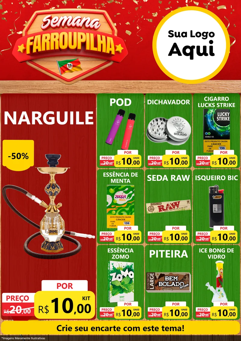 Modelo de Encarte para Encarte A4 Vertical com o tema Semana Farroupilha para Tabacaria