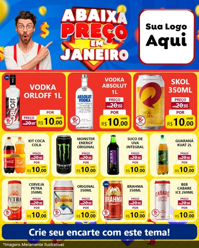 Modelo de Rede Social para Feed Instagram com o tema Abaixa Preço em Janeiro para Distribuidora de bebidas
