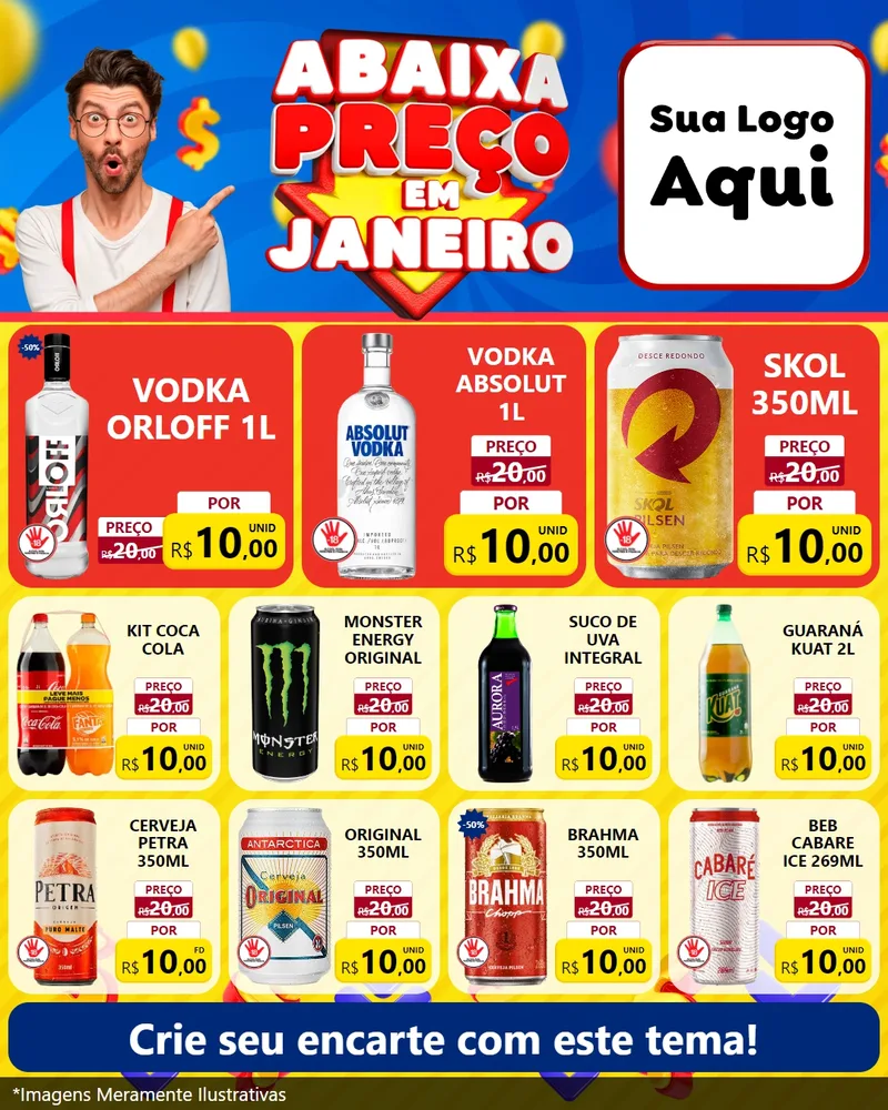 Modelo de Rede Social para Feed Instagram com o tema Abaixa Preço em Janeiro para Distribuidora de bebidas