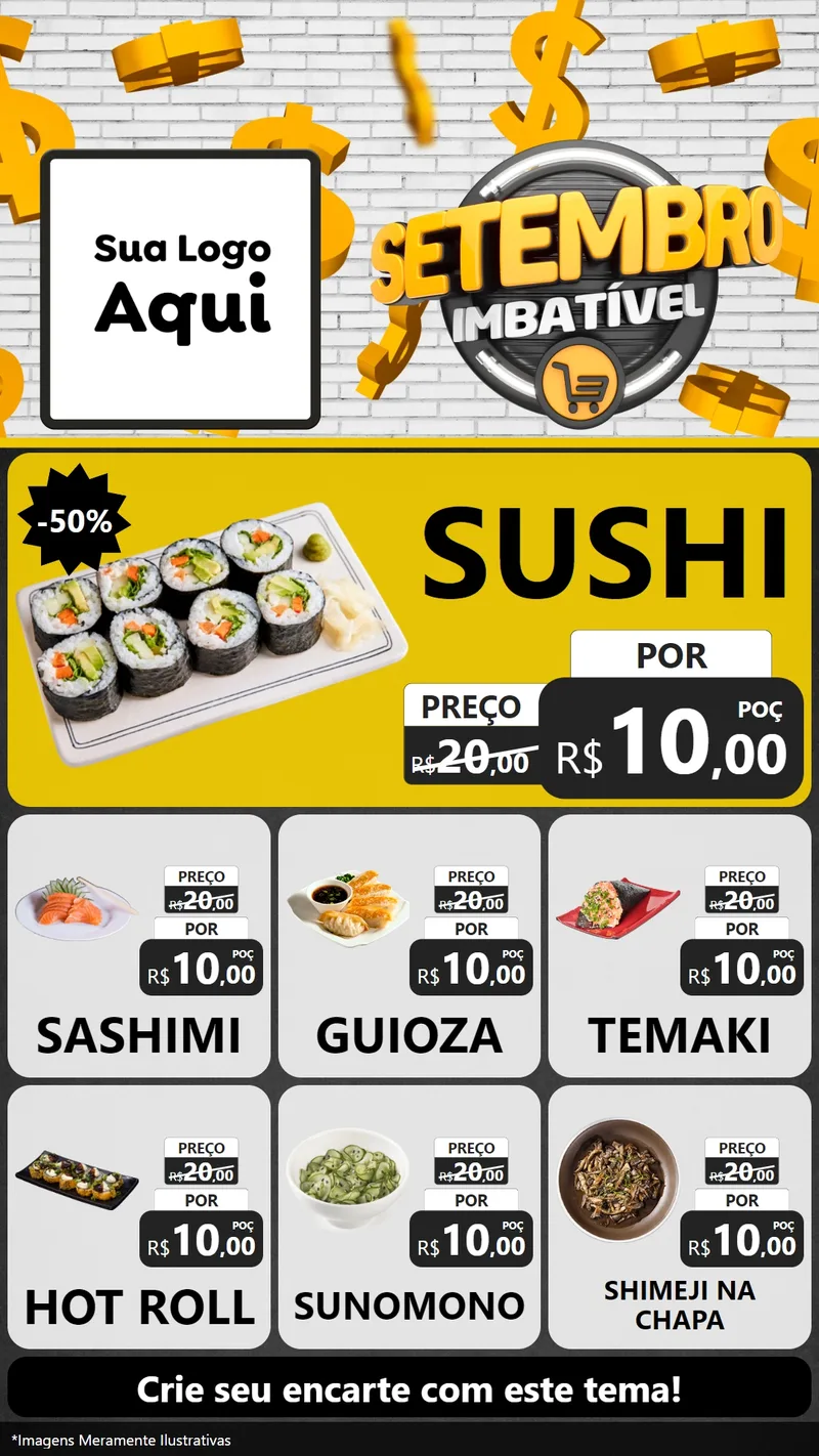 Modelo de Rede Social para Stories com o tema Setembro Imbatível para Comida japonesa