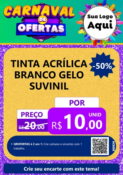 Modelo de Cartaz para Cartaz A4 Vertical com o tema Carnaval de Ofertas para Tintas e Ferramentas