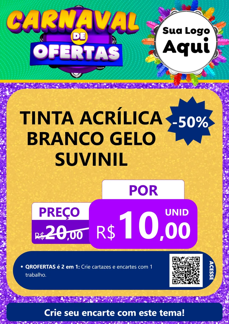 Modelo de Cartaz para Cartaz A4 Vertical com o tema Carnaval de Ofertas para Tintas e Ferramentas