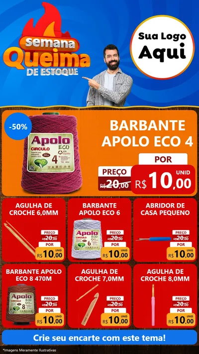 Modelo de Rede Social para Stories com o tema Semana Queima de Estoque para Armarinho e Aviamentos