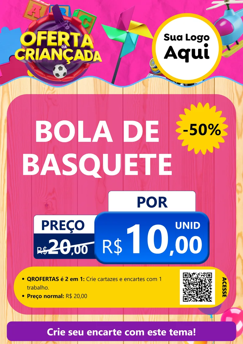 Modelo de Cartaz para Cartaz A4 Vertical com o tema Oferta da Criançada para Artigos Esportivos