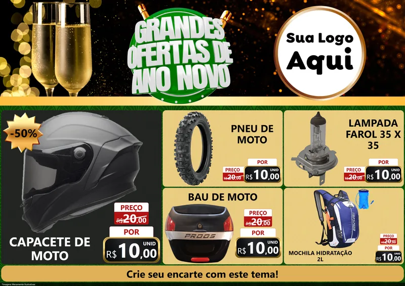 Modelo de Encarte para Encarte A4 Horizontal com o tema Grandes Ofertas de Ano Novo para Moto peças