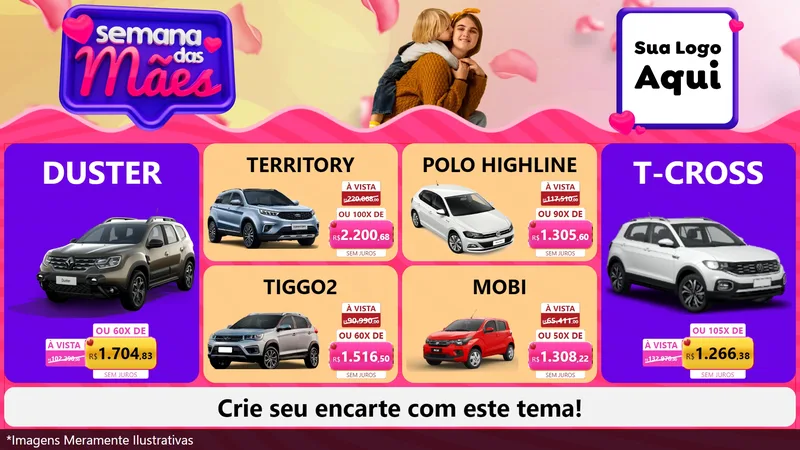 Modelo de TV para TV Horizontal com o tema Semana das Mães para Concessionaria de Carros