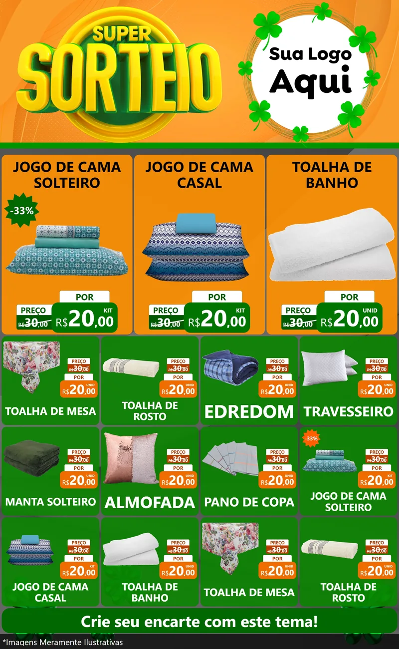 Modelo de Encarte para Encarte Grande com o tema Super Sorteio para Cama, Mesa e Banho