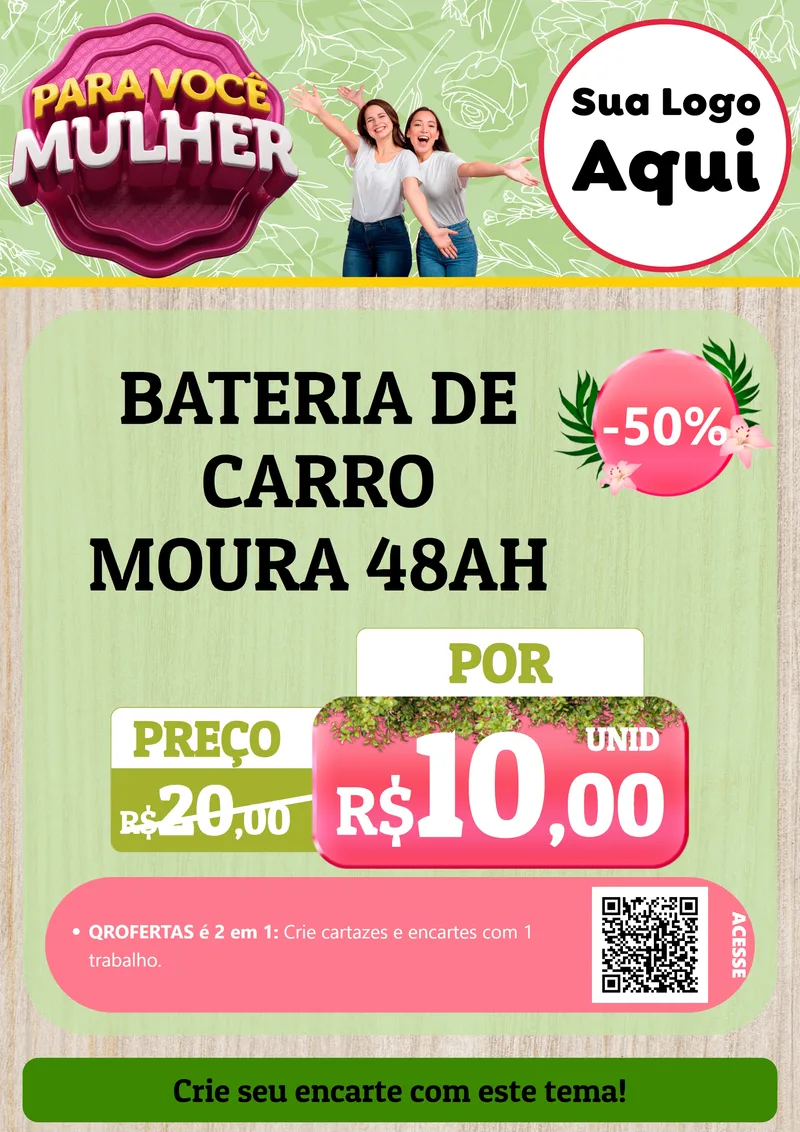 Modelo de Cartaz para Cartaz A4 Vertical com o tema Para Você Mulher para Baterias Elétricas