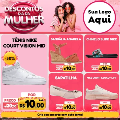 Modelo de Rede Social para Feed Facebook com o tema Descontos Dia da Mulher para Calçados