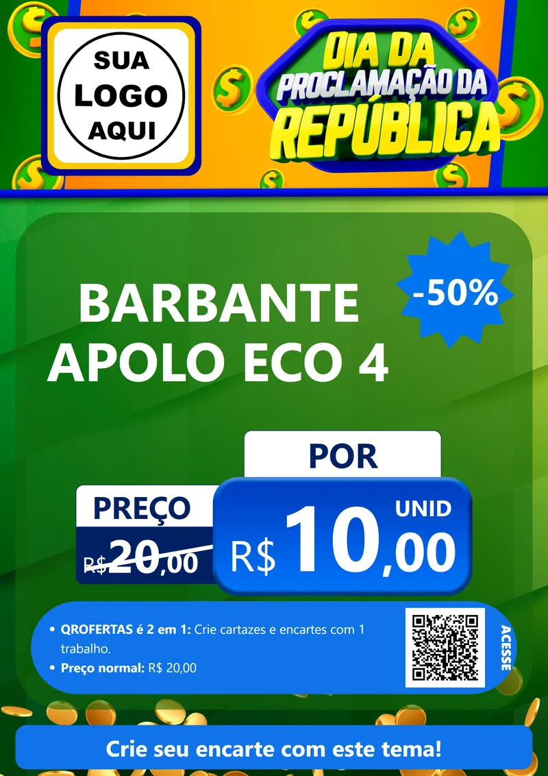 Modelo de Cartaz para Cartaz A4 Vertical com o tema Dia Da Proclamação da República para Armarinho e Aviamentos