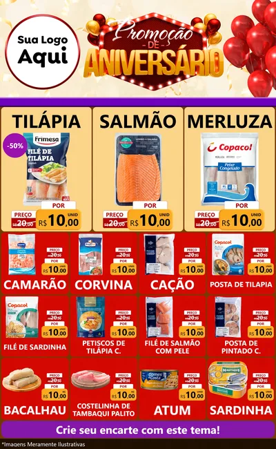 Modelo de Encarte para Encarte Grande com o tema Promoção de Aniversário para Peixaria