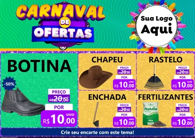 Modelo de Encarte para Encarte A4 Horizontal com o tema Carnaval de Ofertas para Agropecuária
