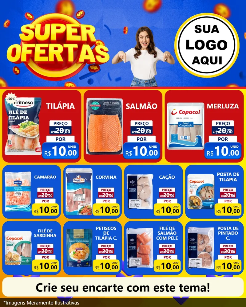 Modelo de Rede Social para Feed Instagram com o tema Super Ofertas para Peixaria